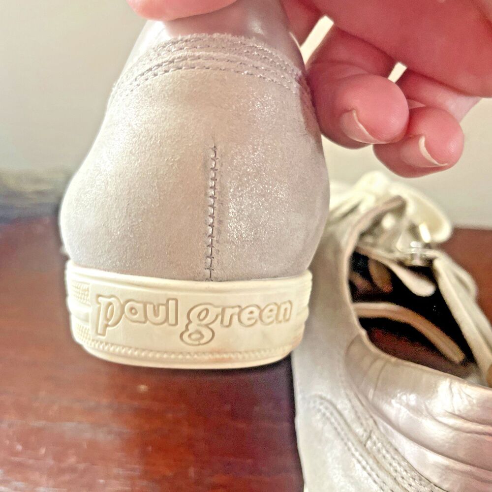 Paul Green Metallic Leather Sneakers Women 9 Taupe Champagne Comfort Shoes - Picture 4 of 9